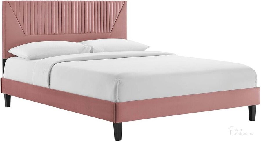 The appearance of Yasmine Channel Tufted Performance Velvet King Platform Bed In Dusty Rose designed by Modway in the  interior design. This dusty rose piece of furniture  was selected by 1StopBedrooms from Yasmine Collection to add a touch of cosiness and style into your home. Sku: MOD-7016-DUS. Bed Type: Platform Bed. Product Type: Platform Bed. Bed Size: King. Material: MDF. Image1
