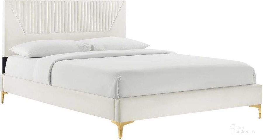 The appearance of Yasmine Channel Tufted Performance Velvet King Platform Bed In White MOD-7008-WHI designed by Modway in the transitional interior design. This white piece of furniture  was selected by 1StopBedrooms from Yasmine Collection to add a touch of cosiness and style into your home. Sku: MOD-7008-WHI. Bed Type: Platform Bed. Product Type: Platform Bed. Bed Size: King. Material: Plywood. Image1