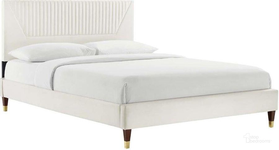 The appearance of Yasmine White Channel Tufted Performance Velvet Queen Platform Bed designed by Modway in the modern / contemporary interior design. This white piece of furniture  was selected by 1StopBedrooms from Yasmine Collection to add a touch of cosiness and style into your home. Sku: MOD-6972-WHI. Bed Type: Platform Bed. Product Type: Platform Bed. Bed Size: Queen. Material: MDF. Image1