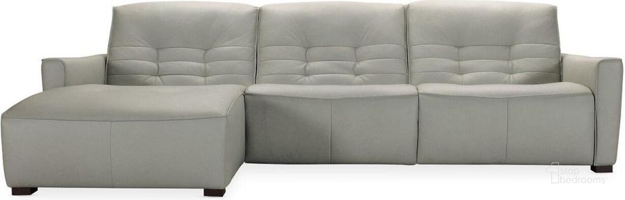The appearance of Reaux Grey Power Reclining LAF Sectional designed by Hooker in the modern / contemporary interior design. This grey piece of furniture  was selected by 1StopBedrooms from Reaux Collection to add a touch of cosiness and style into your home. Sku: SS555-1.5AL-P-NH-095;SS555-1.5LC-S-NH-095;SS555-1.5RS-P-NH-095. Material: Leather. Product Type: Sectional. Layout: Sofa & Chaise. Orientation: LAF.