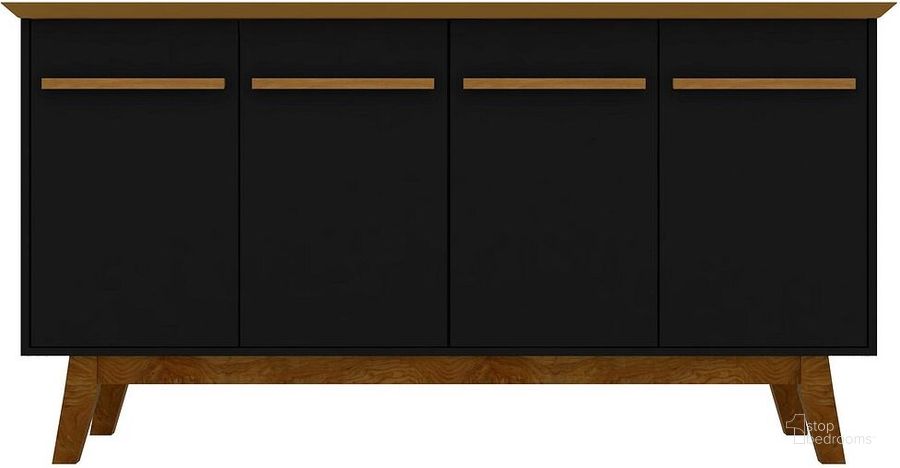 The appearance of Yonkers 62.99 Sideboard in Black and Cinnamon designed by Manhattan Comfort in the transitional interior design. This black and cinnamon piece of furniture  was selected by 1StopBedrooms from Yonkers Collection to add a touch of cosiness and style into your home. Sku: 232BMC82. Product Type: Sideboard. Material: MDF. Image1
