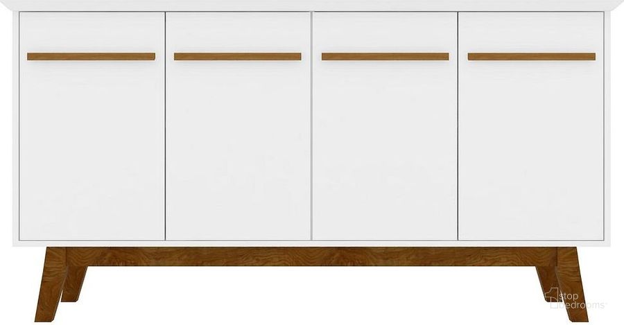 The appearance of Yonkers 62.99 Sideboard in White designed by Manhattan Comfort in the transitional interior design. This white piece of furniture  was selected by 1StopBedrooms from Yonkers Collection to add a touch of cosiness and style into your home. Sku: 232BMC6. Product Type: Sideboard. Material: MDF. Image1