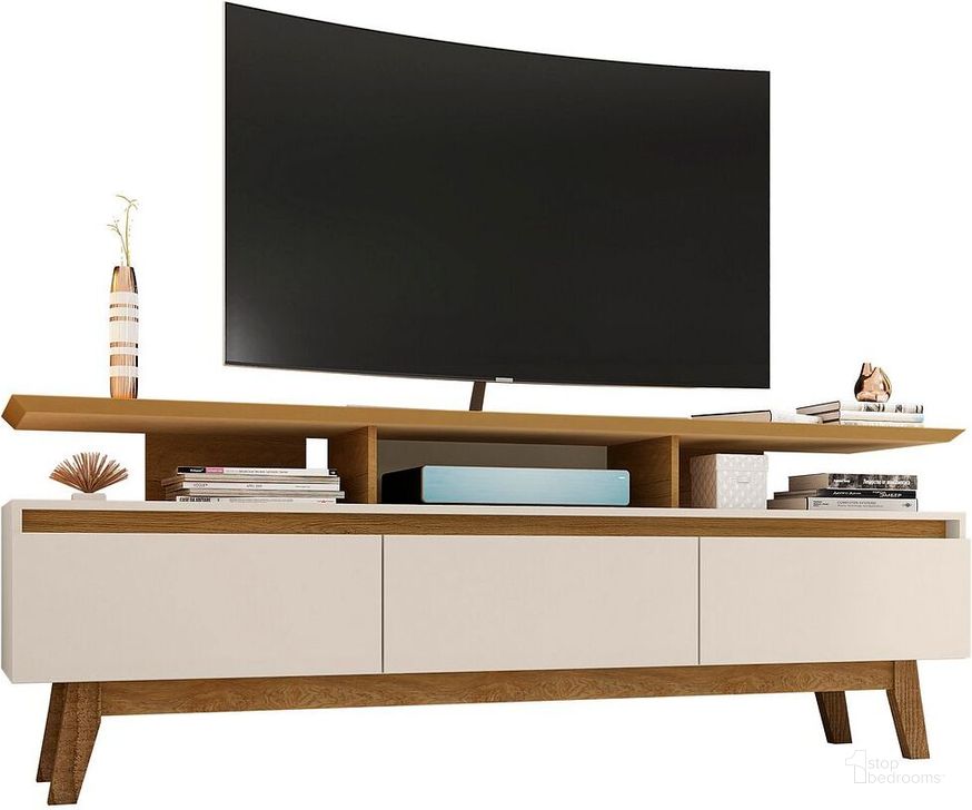 The appearance of Yonkers 70.86 TV Stand in Off White and Cinnamon designed by Manhattan Comfort in the transitional interior design. This off white and cinnamon piece of furniture  was selected by 1StopBedrooms from Yonkers Collection to add a touch of cosiness and style into your home. Sku: 234BMC12. Product Type: TV Stand. Material: MDF. Image1