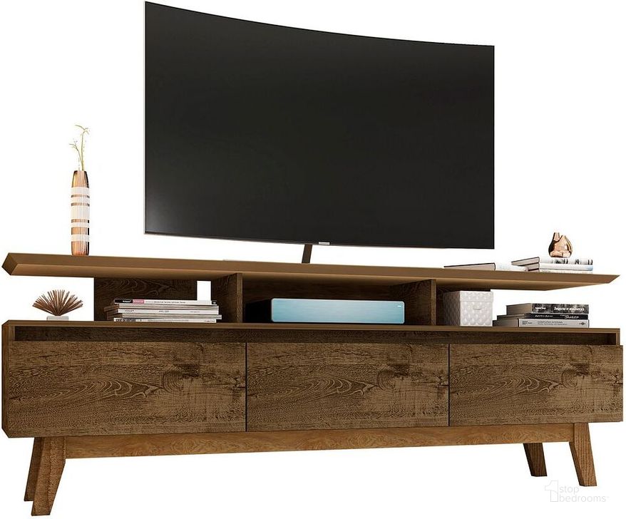 The appearance of Yonkers 70.86 TV Stand in Rustic Brown designed by Manhattan Comfort in the transitional interior design. This rustic brown piece of furniture  was selected by 1StopBedrooms from Yonkers Collection to add a touch of cosiness and style into your home. Sku: 234BMC9. Product Type: TV Stand. Material: MDF. Image1