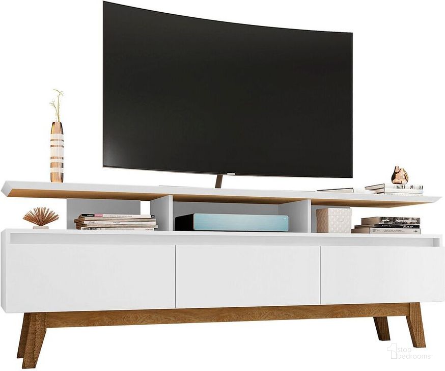The appearance of Yonkers 70.86 TV Stand in White designed by Manhattan Comfort in the transitional interior design. This white piece of furniture  was selected by 1StopBedrooms from Yonkers Collection to add a touch of cosiness and style into your home. Sku: 234BMC6. Product Type: TV Stand. Material: MDF. Image1