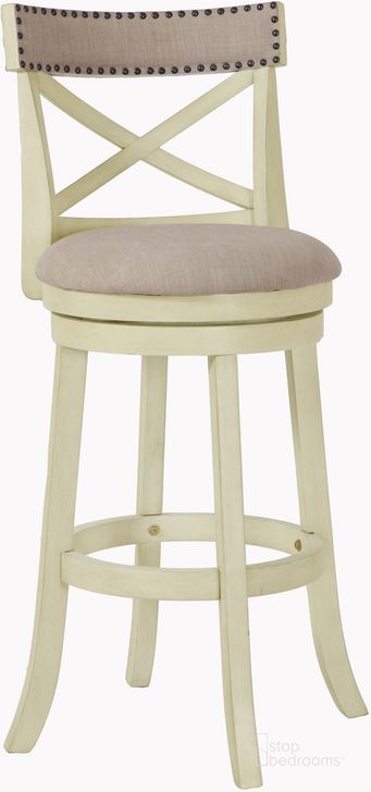 The appearance of York Antique White 29 Inch Bar Stool Set Of 2 designed by New Classic in the transitional interior design. This white piece of furniture  was selected by 1StopBedrooms from York Collection to add a touch of cosiness and style into your home. Sku: S1219-BS-FW. Product Type: Barstool. Image1