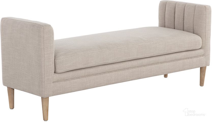 The appearance of Yosi Bench In Natural And Effie Fla x designed by Sunpan in the transitional interior design. This natural piece of furniture  was selected by 1StopBedrooms from Yosi Collection to add a touch of cosiness and style into your home. Sku: 108570. Material: Fabric. Product Type: Bench. Image1