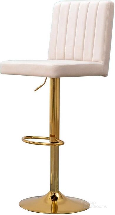 The appearance of Yucca Beige And Gold Adjustable Velvet Swivel Bar Stool Set of 2 designed by Best Master Furniture in the modern / contemporary interior design. This gold and beige piece of furniture  was selected by 1StopBedrooms from Yucca Collection to add a touch of cosiness and style into your home. Sku: YK9175BEG. Product Type: Barstool. Material: Velvet. Image1