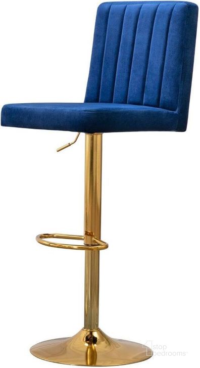 The appearance of Yucca Blue And Gold Adjustable Velvet Swivel Bar Stool Set of 2 designed by Best Master Furniture in the modern / contemporary interior design. This blue/gold piece of furniture  was selected by 1StopBedrooms from Yucca Collection to add a touch of cosiness and style into your home. Sku: YK9175BLG. Product Type: Barstool. Material: Velvet. Image1