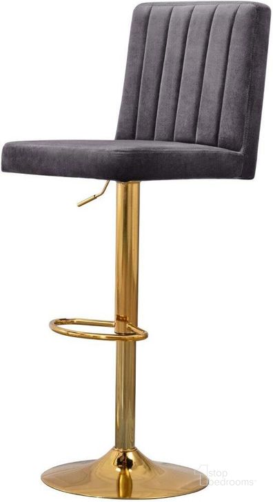 The appearance of Yucca Gray And Gold Adjustable Velvet Swivel Bar Stool Set of 2 designed by Best Master Furniture in the modern / contemporary interior design. This gray and gold piece of furniture  was selected by 1StopBedrooms from Yucca Collection to add a touch of cosiness and style into your home. Sku: YK9175GG. Product Type: Barstool. Material: Velvet. Image1