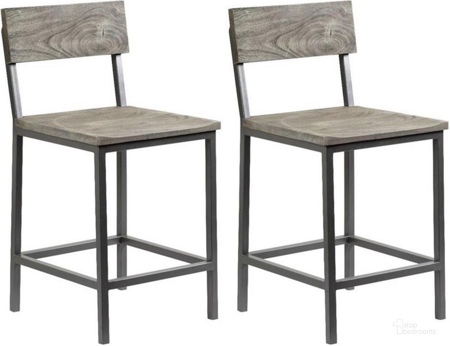 The appearance of Yukon Counter Height Barstools Set Of 2 designed by Coast to Coast in the industrial interior design. This light grey piece of furniture  was selected by 1StopBedrooms from Yukon Collection to add a touch of cosiness and style into your home. Sku: 53432. Material: Wood. Product Type: Barstool. Image1