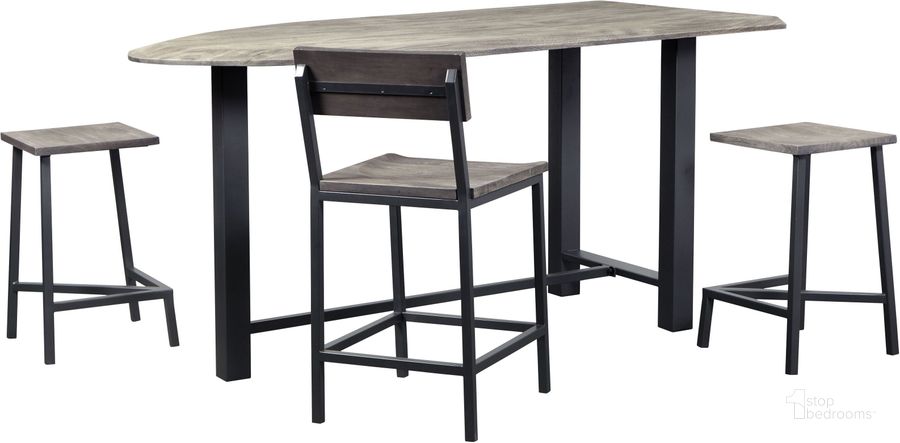 The appearance of Yukon Sandblast Grey and Gunmetal Counter Height Dining Room Set designed by Coast to Coast in the industrial interior design. This gray piece of furniture  was selected by 1StopBedrooms from Yukon Collection to add a touch of cosiness and style into your home. Sku: 53431;53433. Table Base Style: Trestle. Material: Wood. Product Type: Dining Room Set. Table Top Shape: Free Form. Image1