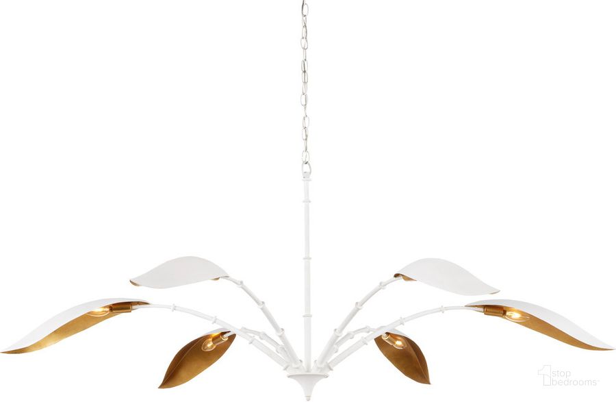 The appearance of Yuriko White Chandelier designed by Currey & Company in the modern / contemporary interior design. This white piece of furniture  was selected by 1StopBedrooms from Yuriko Collection to add a touch of cosiness and style into your home. Sku: 9000-0974. Product Type: Chandelier. Material: Iron. Image1
