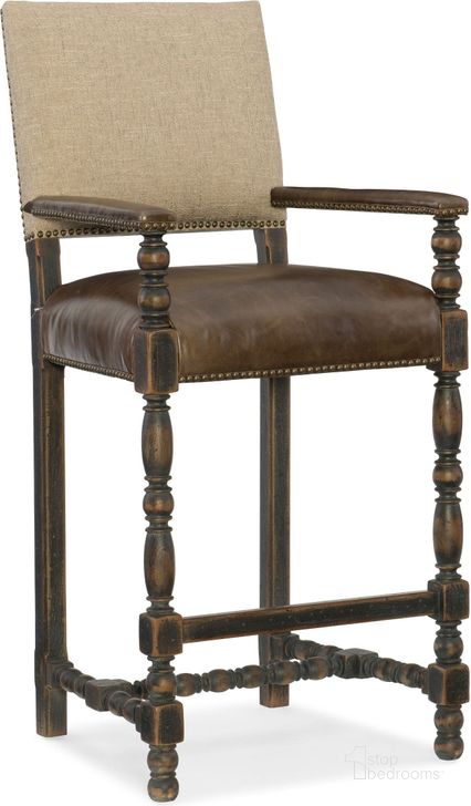 The appearance of Hill Country Comfort Anthracite Black Barstool designed by Hooker in the traditional interior design. This brown piece of furniture  was selected by 1StopBedrooms from Hill Country Collection to add a touch of cosiness and style into your home. Sku: 5960-20360-BLK. Material: Fabric. Product Type: Barstool. Image1