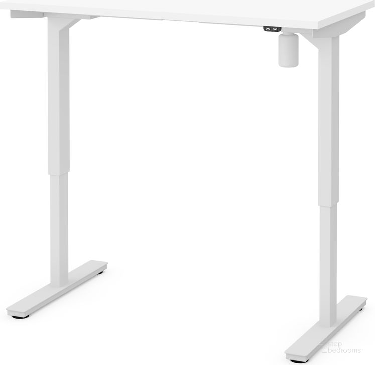 The appearance of Bestar 24" X 48" Electric Height Adjustable Table In White designed by Bestar in the modern / contemporary interior design. This white piece of furniture  was selected by 1StopBedrooms from Bestar Collection to add a touch of cosiness and style into your home. Sku: 65836-17. Material: Wood. Product Type: Adjustable Table. Image1
