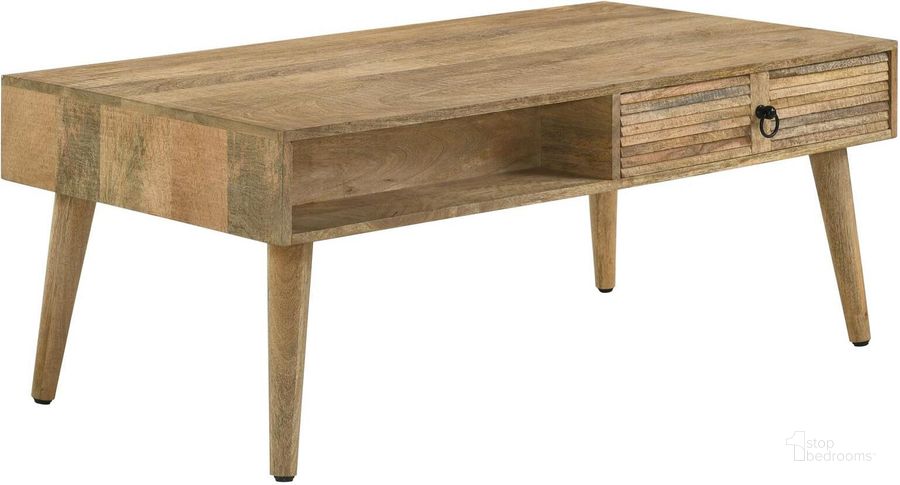 The appearance of Zabel Rectangular 1-Drawer Coffee Table In Natural designed by Coaster in the modern / contemporary interior design. This natural piece of furniture  was selected by 1StopBedrooms from Zabel Collection to add a touch of cosiness and style into your home. Sku: 724258. Material: Wood. Product Type: Coffee Table. Image1