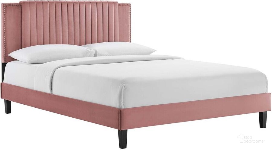 The appearance of Zahra Channel Tufted Performance Velvet King Platform Bed In Dusty Rose designed by Modway in the  interior design. This dusty rose piece of furniture  was selected by 1StopBedrooms from Zahra Collection to add a touch of cosiness and style into your home. Sku: MOD-7014-DUS. Bed Type: Platform Bed. Product Type: Platform Bed. Bed Size: King. Material: MDF. Image1