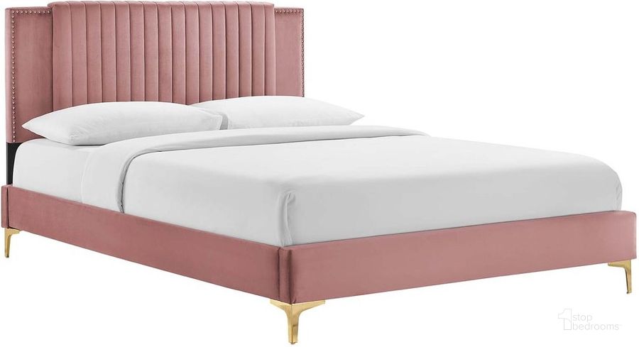 The appearance of Zahra Channel Tufted Performance Velvet King Platform Bed In Dusty Rose designed by Modway in the  interior design. This dusty rose piece of furniture  was selected by 1StopBedrooms from Zahra Collection to add a touch of cosiness and style into your home. Sku: MOD-7006-DUS. Bed Type: Platform Bed. Product Type: Platform Bed. Bed Size: King. Material: MDF. Image1