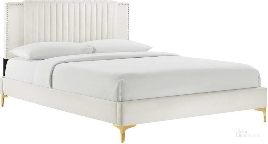 The appearance of Zahra Channel Tufted Performance Velvet King Platform Bed In White MOD-7006-WHI designed by Modway in the transitional interior design. This white piece of furniture  was selected by 1StopBedrooms from Zahra Collection to add a touch of cosiness and style into your home. Sku: MOD-7006-WHI. Bed Type: Platform Bed. Product Type: Platform Bed. Bed Size: King. Material: Plywood. Image1