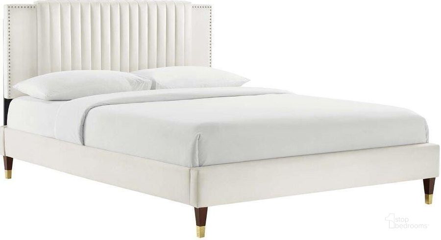 The appearance of Zahra Channel Tufted Performance Velvet King Platform Bed In White MOD-7010-WHI designed by Modway in the transitional interior design. This white piece of furniture  was selected by 1StopBedrooms from Zahra Collection to add a touch of cosiness and style into your home. Sku: MOD-7010-WHI. Bed Type: Platform Bed. Product Type: Platform Bed. Bed Size: King. Material: Plywood. Image1