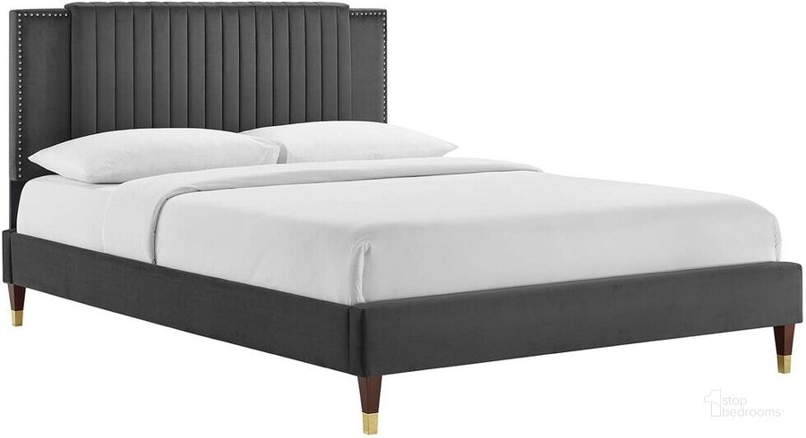 The appearance of Zahra Channel Tufted Performance Velvet Queen Platform Bed In Charcoal designed by Modway in the  interior design. This charcoal piece of furniture  was selected by 1StopBedrooms from Zahra Collection to add a touch of cosiness and style into your home. Sku: MOD-6970-CHA. Bed Type: Platform Bed. Product Type: Platform Bed. Bed Size: Queen. Material: MDF. Image1