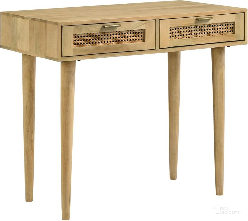 The appearance of Zamora Rectangular 2-Drawer Accent Writing Desk In Natural designed by Coaster in the modern / contemporary interior design. This natural piece of furniture  was selected by 1StopBedrooms from Zamora Collection to add a touch of cosiness and style into your home. Sku: 959575. Material: Wood. Product Type: Writing Desk. Image1