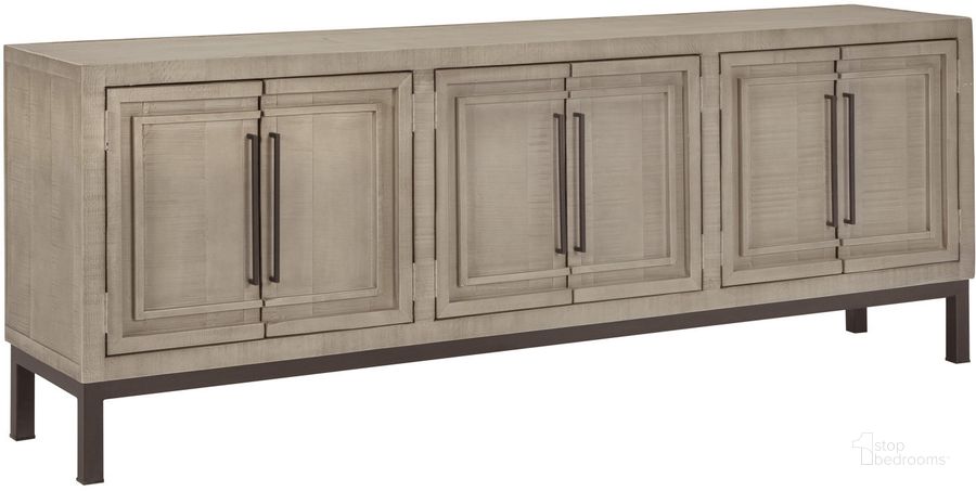 The appearance of Zander 84 Inch Console With 6 Doors In Grey designed by Aspenhome in the modern / contemporary interior design. This grey piece of furniture  was selected by 1StopBedrooms from Zander Collection to add a touch of cosiness and style into your home. Sku: I310-284-STO. Material: Wood. Product Type: TV Console. Image1