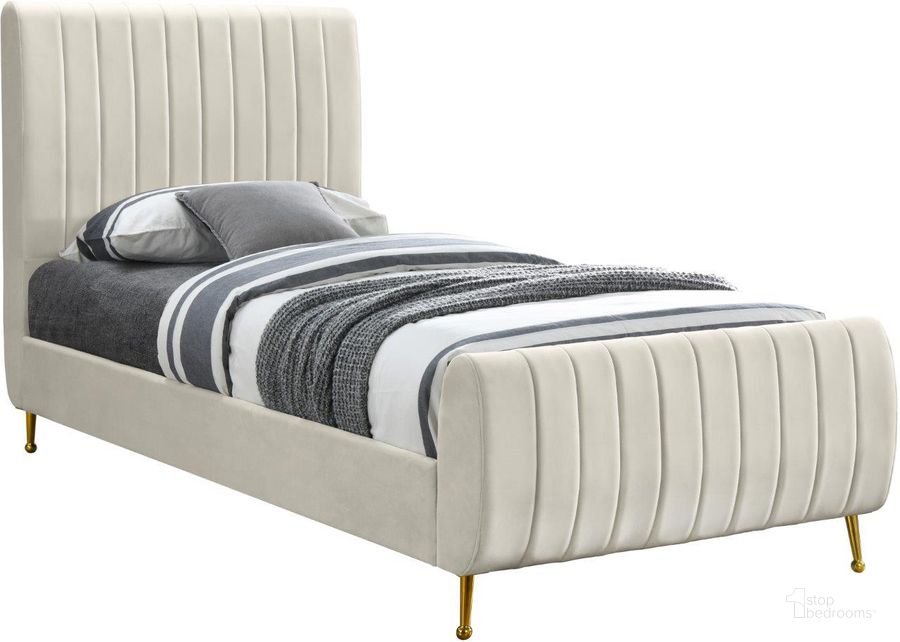 The appearance of Zara Cream Velvet Twin Bed designed by Meridian in the modern / contemporary interior design. This cream velvet piece of furniture  was selected by 1StopBedrooms from Zara Collection to add a touch of cosiness and style into your home. Sku: ZaraCream-T-1;ZaraCream-T-2;ZaraCream-T-3. Bed Type: Platform Bed. Product Type: Platform Bed. Bed Size: Twin. Material: Velvet. Image1