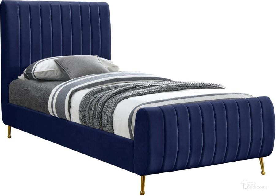 The appearance of Zara Navy Velvet Twin Bed designed by Meridian in the modern / contemporary interior design. This navy velvet piece of furniture  was selected by 1StopBedrooms from Zara Collection to add a touch of cosiness and style into your home. Sku: ZaraNavy-T-1;ZaraNavy-T-2;ZaraNavy-T-3. Bed Type: Platform Bed. Product Type: Platform Bed. Bed Size: Twin. Material: Velvet. Image1