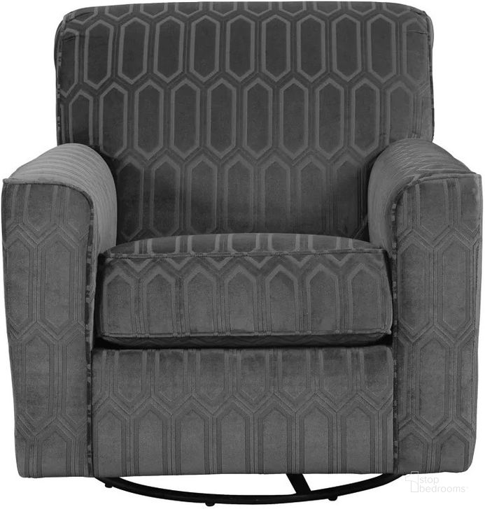 The appearance of Zarina Swivel Accent Chair In Graphite designed by Signature Design by Ashley in the traditional interior design. This graphite piece of furniture  was selected by 1StopBedrooms from Zarina Collection to add a touch of cosiness and style into your home. Sku: 9770442. Material: Fabric. Product Type: Accent Chair. Image1