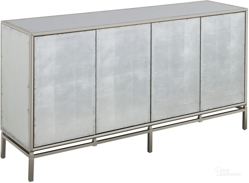 The appearance of Zariyah Silver Leaf Four Door Cabinet designed by Coast to Coast in the modern / contemporary interior design. This silver piece of furniture  was selected by 1StopBedrooms from Zariyah Collection to add a touch of cosiness and style into your home. Sku: 90326. Product Type: Credenza. Material: MDF. Image1