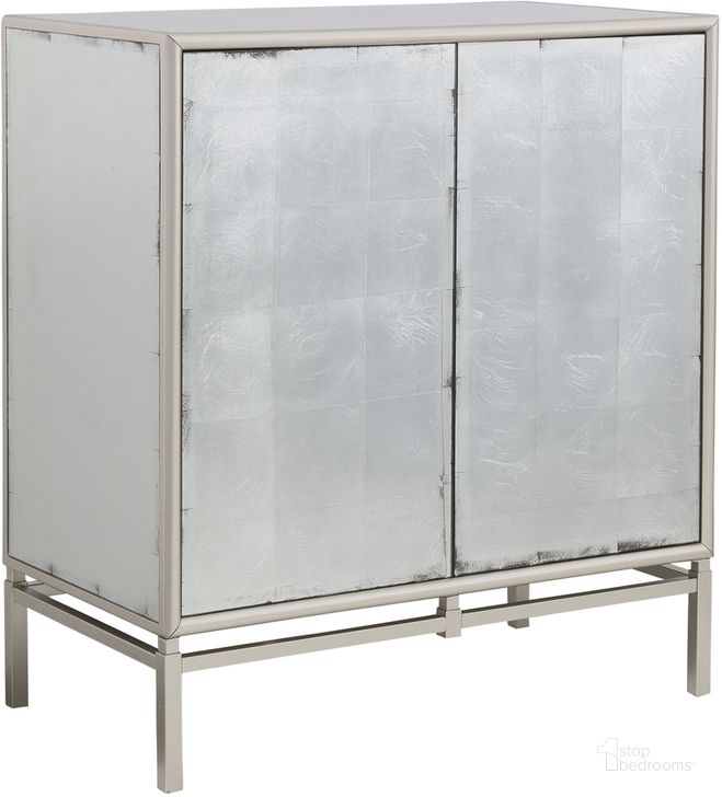 The appearance of Zariyah Silver Leaf Two Door Cabinet designed by Coast to Coast in the modern / contemporary interior design. This silver piece of furniture  was selected by 1StopBedrooms from Zariyah Collection to add a touch of cosiness and style into your home. Sku: 90325. Product Type: Cabinet. Material: MDF. Image1