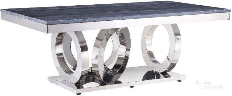 The appearance of Zasir Coffee Table In Gray Printed Faux Marble Top And Mirrored Silver designed by ACME in the modern / contemporary interior design. This silver piece of furniture  was selected by 1StopBedrooms from Zasir Collection to add a touch of cosiness and style into your home. Sku: 87335T;87336FRM;87337ST;87338BASE. Product Type: Coffee Table. Material: Stainless Steel. Image1