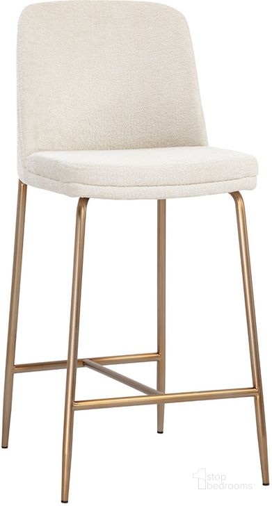 The appearance of Zeke Counter Stool In Antique Brass and Bergen Ivory designed by Sunpan in the modern / contemporary interior design. This antique brass piece of furniture  was selected by 1StopBedrooms from Zeke Collection to add a touch of cosiness and style into your home. Sku: 109182. Material: Fabric. Product Type: Barstool. Image1
