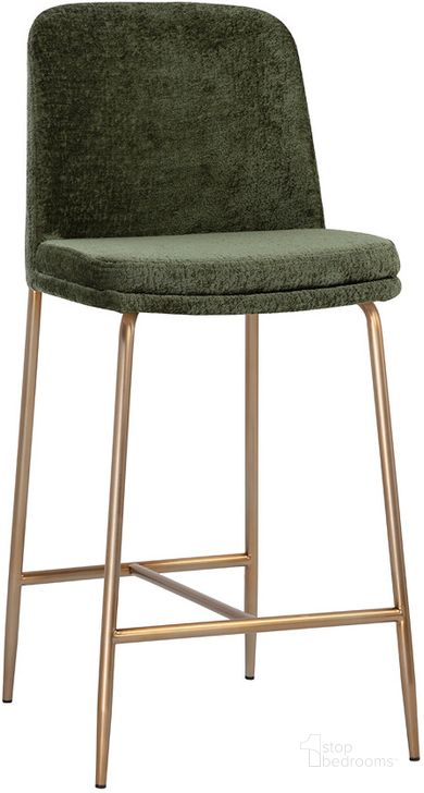 The appearance of Zeke Counter Stool In Antique Brass and Bergen Olive designed by Sunpan in the modern / contemporary interior design. This olive piece of furniture  was selected by 1StopBedrooms from Zeke Collection to add a touch of cosiness and style into your home. Sku: 109183. Material: Fabric. Product Type: Barstool. Image1