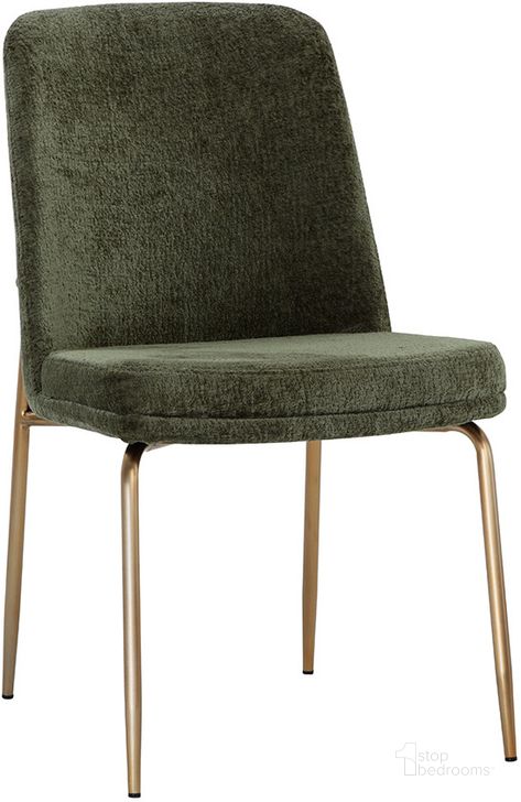 The appearance of Zeke Dining Chair Set Of 2 In Antique Brass And Bergen Olive designed by Sunpan in the modern / contemporary interior design. This olive piece of furniture  was selected by 1StopBedrooms from Zeke Collection to add a touch of cosiness and style into your home. Sku: 109171. Material: Fabric. Product Type: Dining Chair. Image1
