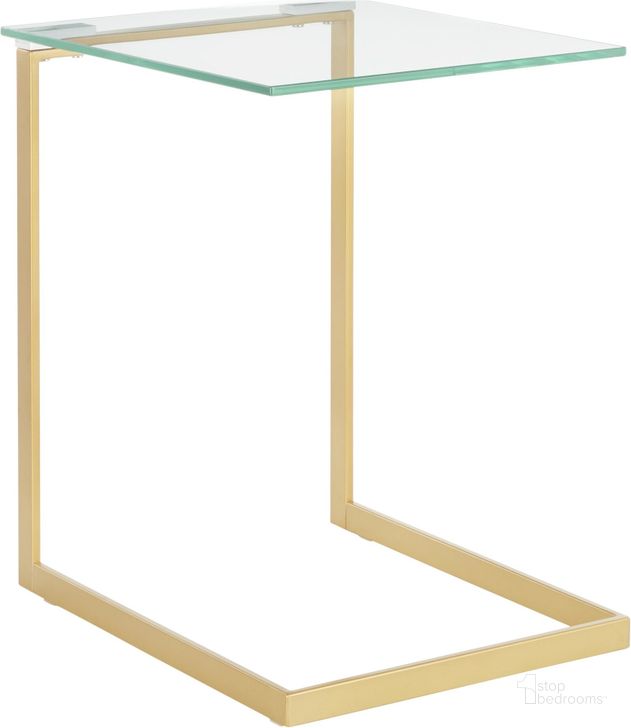 The appearance of Zenn Contemporary End Table In Gold With Clear Glass designed by Lumisource in the modern / contemporary interior design. This gold piece of furniture  was selected by 1StopBedrooms from Zenn Collection to add a touch of cosiness and style into your home. Sku: TB-ZENN AU+GLS. Material: Glass. Product Type: End Table. Image1