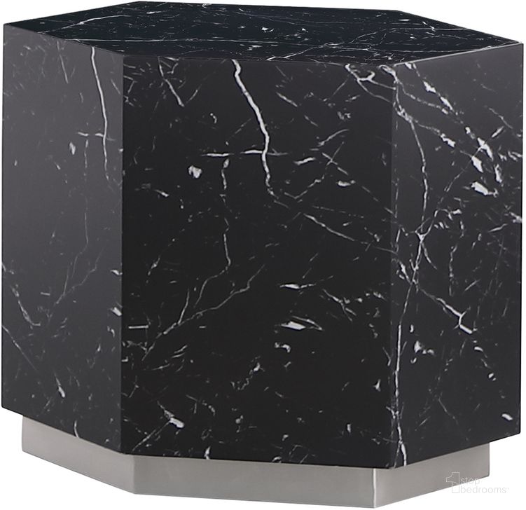 The appearance of Zhuri Hexagon Faux Marble End Table In Black/Silver designed by Best Master Furniture in the modern / contemporary interior design. This black piece of furniture  was selected by 1StopBedrooms from Zhuri Collection to add a touch of cosiness and style into your home. Sku: LX905BSHE. Material: Marble. Product Type: End Table. Image1