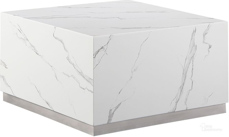 The appearance of Zhuri Square Faux Marble Coffee Table In White/Silver designed by Best Master Furniture in the modern / contemporary interior design. This white piece of furniture  was selected by 1StopBedrooms from Zhuri Collection to add a touch of cosiness and style into your home. Sku: LX905WSC. Material: Marble. Product Type: Coffee Table. Image1