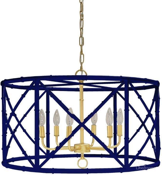 The appearance of Zia Navy Bamboo And Gold Cluster Chandelier designed by Worlds Away in the modern / contemporary interior design. This blue and gold piece of furniture  was selected by 1StopBedrooms from Zia Collection to add a touch of cosiness and style into your home. Sku: ZIA NVY. Material: Metal. Product Type: Chandelier.