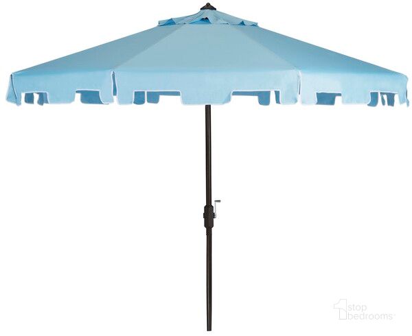 The appearance of Zimmerman 11Ft Market Umbrella in Blue and White designed by Safavieh in the modern / contemporary interior design. This blue and white piece of furniture  was selected by 1StopBedrooms from Zimmerman Collection to add a touch of cosiness and style into your home. Sku: PAT8100D. Material: Metal. Product Type: Umbrella. Image1