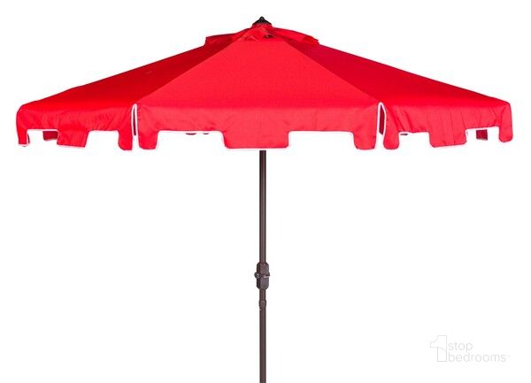 The appearance of Zimmerman 11Ft Market Umbrella in Red designed by Safavieh in the modern / contemporary interior design. This red piece of furniture  was selected by 1StopBedrooms from Zimmerman Collection to add a touch of cosiness and style into your home. Sku: PAT8100J. Material: Metal. Product Type: Umbrella. Image1