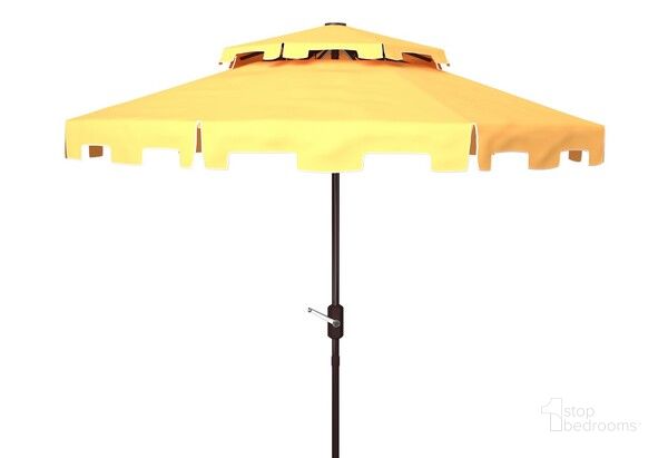 The appearance of Zimmerman 9Ft Double Top Market Umbrella in White and Yellow designed by Safavieh in the modern / contemporary interior design. This white and yellow piece of furniture  was selected by 1StopBedrooms from Zimmerman Collection to add a touch of cosiness and style into your home. Sku: PAT8200F. Material: Metal. Product Type: Umbrella. Image1