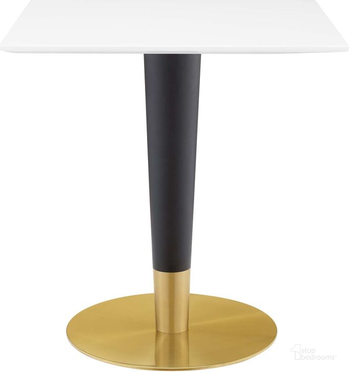 The appearance of Zinque 28 Inch Square Dining Table In Gold and White designed by Modway in the modern / contemporary interior design. This gold and white piece of furniture  was selected by 1StopBedrooms from Zinque Collection to add a touch of cosiness and style into your home. Sku: EEI-5119-GLD-WHI. Table Base Style: Pedestal. Table Top Shape: Square. Product Type: Dining Table. Material: Stainless Steel. Size: 28". Image1