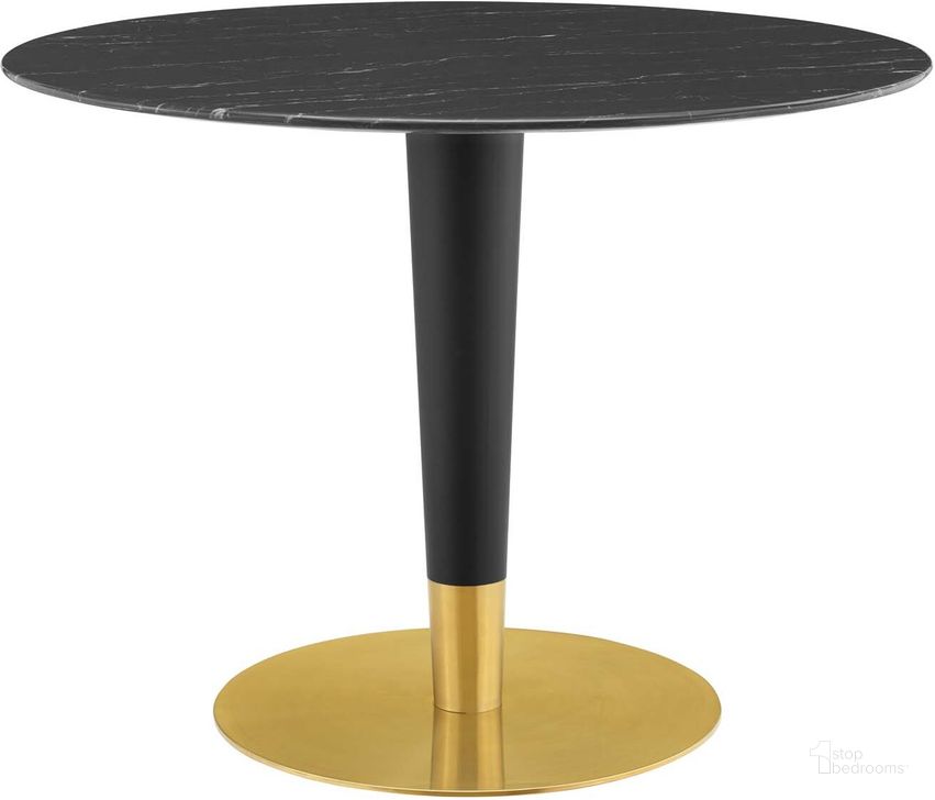 The appearance of Zinque 40 Inch Artificial Marble Dining Table In Black and Gold designed by Modway in the modern / contemporary interior design. This black and gold piece of furniture  was selected by 1StopBedrooms from Zinque Collection to add a touch of cosiness and style into your home. Sku: EEI-5148-GLD-BLK. Table Base Style: Pedestal. Table Top Shape: Round. Product Type: Dining Table. Material: Stainless Steel. Size: 40". Image1