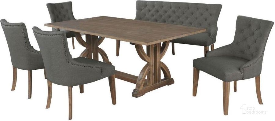 The appearance of Zoey 6 Piece Rustic Oak Rectangular Dining Set In Gray designed by Best Master Furniture in the country / farmhouse interior design. This gray piece of furniture  was selected by 1StopBedrooms from Zoey Collection to add a touch of cosiness and style into your home. Sku: ZOEYG6. Material: Wood. Product Type: Dining Room Set. Image1