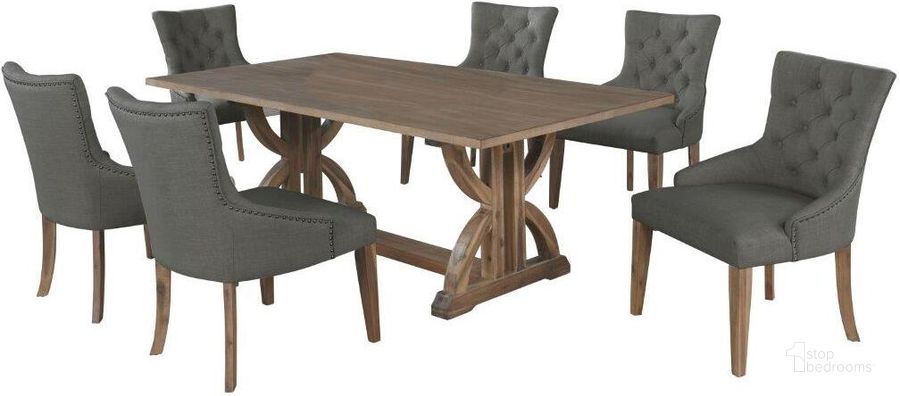 The appearance of Zoey 7 Piece Rustic Oak Rectangular Dining Set In Gray designed by Best Master Furniture in the country / farmhouse interior design. This gray piece of furniture  was selected by 1StopBedrooms from Zoey Collection to add a touch of cosiness and style into your home. Sku: ZOEYG7. Material: Wood. Product Type: Dining Room Set. Image1