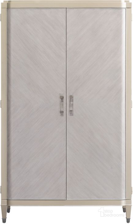 The appearance of Zoey Storage Armoire Cabinet In Silver designed by Pulaski in the modern / contemporary interior design. This silver piece of furniture  was selected by 1StopBedrooms from Zoey Collection to add a touch of cosiness and style into your home. Sku: P344120. Material: Wood. Product Type: Armoire. Image1