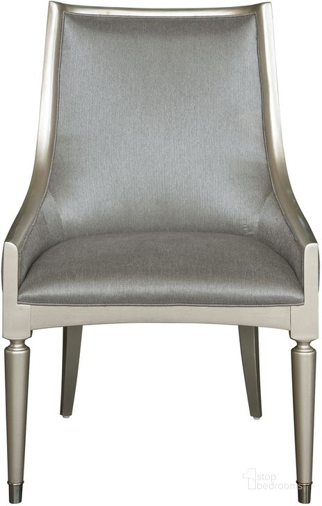 The appearance of Zoey Upholstered Arm Chair In Silver Set of 2 designed by Pulaski in the modern / contemporary interior design. This silver piece of furniture  was selected by 1StopBedrooms from Zoey Collection to add a touch of cosiness and style into your home. Sku: P344271. Material: Wood. Product Type: Arm Chair. Image1