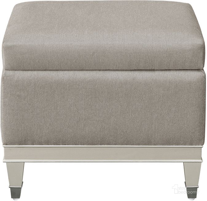 The appearance of Zoey Vanity Upholstered Storage Bench In Silver designed by Pulaski in the modern / contemporary interior design. This silver piece of furniture  was selected by 1StopBedrooms from Zoey Collection to add a touch of cosiness and style into your home. Sku: P344136. Material: Wood. Product Type: Vanity Bench. Image1